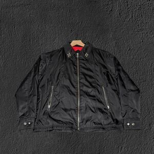 2000s black static nylon zip jacket w/ custom stud collar